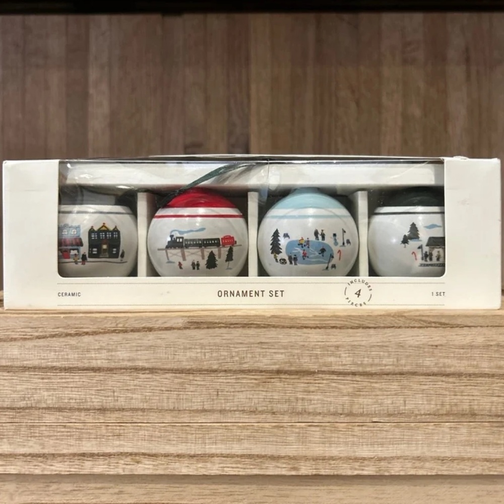 New! ✨ Christmas Ornament  Hearth And Hand Magnolia Set Of 4 Ceramic Ornaments